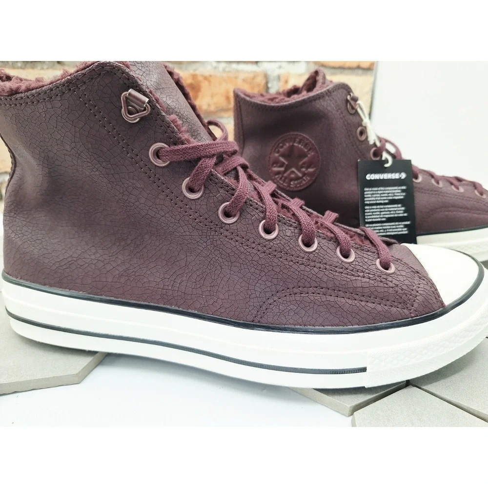Converse Chuck 70 Distressed Leather Bloodstone Wine Lined Fur Sherpa Warm Sz 12 - Picture 2 of 16